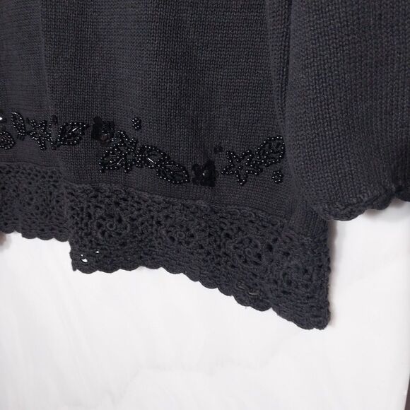 Vintage Trimmings Sweater Sz 22W/42 Black Beaded Floral Crochet Trim Grandmacore - Picture 3 of 8
